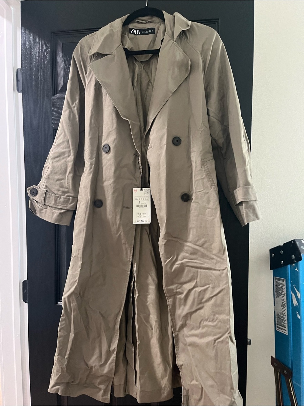 Zara Olive-Taupe Double-Breasted Trench Coat